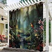 preiswerte Wasserdichte Vorhänge-Wasserdichter Outdoor Vorhang Außenvorhang für Privatsphäre, Außenjalousien, verschiebbare Terrassenvorhangvorhänge, Pergolavorhänge mit Öse, 3D-Waldlandschaft für Pavillon, Balkon, Veranda, Party