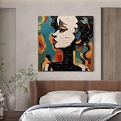 abordables Peintures portraits-peint à la main abstrait visage humain palette peinture toile faite à la main art belle femme abstraite couteau à palette peinture art mural femme texture peinture à l&#039;huile