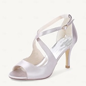 billige Prom-kvinners sateng peep-toe hæler med perle ankel stropp – elegante champagne bryllup sko for bruder og brudepiker
