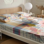 abordables Sábanas y funda de almohada-Juego de sábanas ajustables con patrón de primavera a rayas florales 100% algodón, sábanas sedosas y transpirables ultra suaves, sábanas con bolsillos profundos, tamaño queen king de 3 piezas