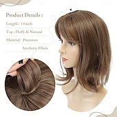 baratos Franjas-Toppers de cabelo de 14 polegadas para mulheres, toppers de cabelo em camadas longas, toppers de cabelo sintético, pedaços de cabelo para mulheres com cabelo ralo, perucas de fibra marrom clara,