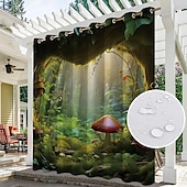 preiswerte Wasserdichte Vorhänge-Wasserdichter Outdoor Vorhang Außenvorhang für Privatsphäre, Außenjalousien, verschiebbare Terrassenvorhangvorhänge, Pergolavorhänge mit Ösen, Pilzwald für Pavillon, Balkon, Veranda, Party