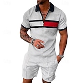 cheap Men&#039;s Printed Polo-Men&#039;s Quarter Zip Polo Golf Shirt Daily Holiday Quarter Zip Short Sleeve Fashion Basic Color Block 2 Piece Spring &amp; Summer Regular Fit White Red Quarter Zip Polo