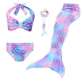 cheap Mermaid Swimsuit-Kids Girls&#039; Five Piece Mermaid Swimwear Swimwear Bikini Swimming Rainbow Cute Sexy Print Bathing Suits 3-10 Years Summer Light Blue Rose Gold