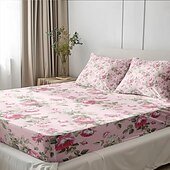baratos Lençóis e fronhas-feliz dia das mães 100% algodão rosa primavera padrão conjunto de lençóis ultra macios e respiráveis lençóis de seda lençóis de cama com bolso profundo 3 peças queen king size
