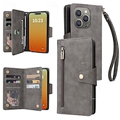 Χαμηλού Κόστους iPhone Θήκες-τηλέφωνο tok Για iPhone 16 iPhone 15 Pro Max iPhone 14 13 12 11 Pro Max Mini SE X XR XS Max 8 7 Plus Θήκη κάρτας πορτοφολιού Φερμουάρ με λουράκι καρπού Σταντ ποδηλάτου Ρετρό TPU PU δέρμα