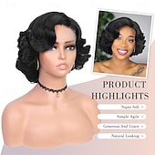 voordelige Synthetische trendy pruiken-korte krullende bob pruiken losse golf zijdeel pruik voor zwarte vrouwen korte body wave bob synthetische pruik