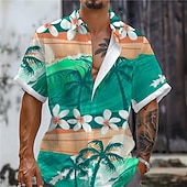 voordelige Tropische planten-Voor heren Tropische bloemen Palmboom Overhemd Hawaiiaans overhemd Aloha-shirt Korte mouw Overhemd Strijkijzer Vakantie Hawaii Resortstijl Buiten Vakantie Strand Rood Blauw Groen S M L