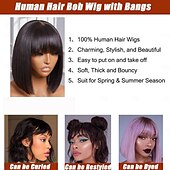 cheap Human Hair Capless Wigs-Human Hair Wig 8-30 inch  Straight Bang Wig Human Hair For Black Women  None Lace Front Wigs Machine Made Straight Wig Human Hair With Bang Natural Black