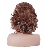 preiswerte ältere Perücke-Kurze Vintage-Bienenstock-Perücke in Ingwer-Mischblond mit Pony, lockiges, gewelltes, hitzebeständiges Kunsthaar für Damen, passend für 70er- und 80er-Jahre-Kostüme oder Halloween und Partys