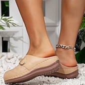 billiga Träskor och tofflor till damer-Dam Tofflor Bohem Plattformsandaler Höjdökande Skor Semester Strand Sommar Spänne Platå Rundtå Elegant bohemliv Semester Imitationsläder Loafers Brun Beige