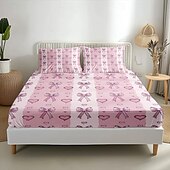 baratos Lençóis e fronhas-feliz dia das mães 100% algodão rosa primavera padrão conjunto de lençóis ultra macios e respiráveis lençóis de seda lençóis de cama com bolso profundo 3 peças queen king size