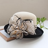 cheap Fascinators-Fascinators Hats Headwear Polyester Bucket Hat Straw Hat Sun Hat Casual Holiday Elegant Vintage With Feather Bows Headpiece Headwear