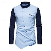 economico camicia da uomo con bottoni-Per uomo Camicia Camicia Estiva Camicia casual Camicia da Spiaggia Camicia con Bottoni Vino Blu Kaki Manica Lunga Blocco di colori Colletto alla coreana Vacanza Ferie Bottonato Abbigliamento