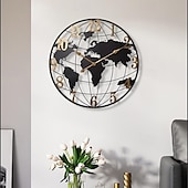 economico Decorazioni da parete-Grande orologio da parete mappa del mondo moderno muto semplice rotondo design in ferro soggiorno corridoio decorazione orologio elettronico 60 80 cm