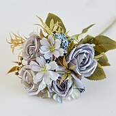baratos Sr e Sra Casamento-Flor simulada 6 garfos fumaça e chuva rosa decoração de casa flor artificial rosa flor de seda estilo europeu esquema de cores mesa de jantar de hotel arranjo de flores