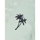 tanie Wakacje-Męskie Koszula lniana koszula Koszula plażowa Drzewo kokosowe Na zewnątrz Urlop Czarny Zielony Khaki Szary Krótki rękaw Kołnierz stawiany Lato Wiosna Odzież Nadruk