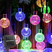 abordables Lumières de cordes solaires-Guirlande lumineuse solaire d&#039;extérieur, 10 m, 50 LED, guirlande lumineuse de Noël étanche avec 8 modes, design boule de cristal pour Noël, jardin, pelouse, porche, belvédère&amp;amp;décor de bistrot