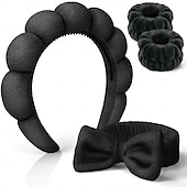 cheap Hair Styling Accessories-Spa Headband for Washing Face, Skincare Headbands and Wrist bands Set, Terry Cloth Makeup Headband, Puffy Anti-Slip Face Wash Headbands for Women for Facial Cleaning, Makeup