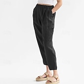 cheap Plain Cotton Linen Pant-Women&#039;s Cotton Linen Pants Pants Trousers Palazzo Pants Fashion Streetwear Comfort Full Length High Waist Plain Elastic Waist Comfy Outdoor Comfortable Street Daily Wear Going out Dark Grey Black