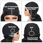 economico Parrucche trendy sintetiche-parrucche nere con fascia per le donne parrucche lunghe con fascia ondulata da 24 pollici indossa e vai mezza parrucca senza colla mezza parrucca sciolta con onde sintetiche lunghe per le donne
