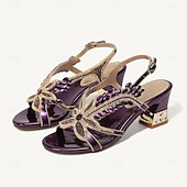 preiswerte Lässig-Damen Hochzeit Schuhe Sandalen Party Strass Runde Zehe Elegant Vintage Mikrobielles Leder Knöchelriemen Schwarz Rote Purpur