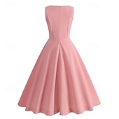 abordables Robes-Rétro Vintage Années 1950 Midi Robe Robe Trapèze Robe trapèze Couleur Unie Femmes Mascarade Halloween Mascarade Date Adulte Robe Robes de soirée