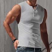 preiswerte Fitness Tank-Tops-Herren Tank Top Weste Unterhemd Ärmelloses Shirt Ärmellos Henley Frühling &amp; Sommer Einfach Mode Designer Basic Urlaub Straße Ausgehen Schwarz Weiß Marineblau Top T-Shirt für Herren