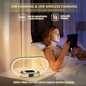 رخيصةأون ديكور وأضواء ليلية-مصباح مكتبي LED متعدد الوظائف، شحن سريع لاسلكي مع شاشة عرض على مدار الساعة، يعمل بمنفذ USB يعمل باللمس، تعتيم، حماية العين، ضوء ليلي