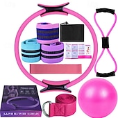 billige Antistress-leketøy-yoga fitness elleve deler sett med bånd lateks silke hip ring lateks elastisk ring yoga ball stretching band pilates