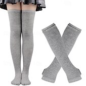 economico Cosplay di anime e videogiochi-Calze Overknee Femminili con Guanti Coordinati Set Punk Goth Accessori per Cosplay Calze Guanti Senza Dita Giorno dei Re Costumi di Halloween Arancione