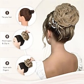 abordables Chignons-extensions de chignon de cheveux en désordre ondulés bouclés pince à griffes chignon en désordre morceaux de cheveux blonde faits saillants extension de chignon en désordre clip en griffe chignon