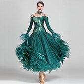 abordables Tenues de danse de salon-Danse de Salon Robe Strass Tulle Femme Utilisation manche longue Polyester
