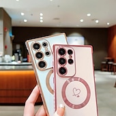 economico Cover Samsung-telefono Custodia Per Samsung Galaxy S24 S23 S22 S21 Ultra Plus S25 Ultra Per retro Supporta la ricarica wireless Resistente agli urti Con cuori TPU Placcatura