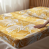 cheap Sheets &amp; Pillowcase-Leaves Spring Pattern Fitted Sheet Set 100% Cotton Ultra Soft Breathable Silky Bed Sheets Deep Pocket Bedding Sheets 3 Piece Queen King Size