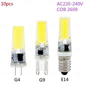 זול נורות דו-פיניות לד-10 יחידות g4 g9 נורת led e14 220-240v cob תאורת led מחליפה מנורת נברשת הלוגן 50w