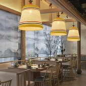 billige Pendellys-rotting pendellys håndflettet lanterneskjerm, tradisjonell klassisk lanterne hengelampe med e27 fatning, maks 40w, hengende lamper for kjøkkenøy, soverom, restaurant, kafé 110-240v