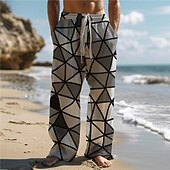 billige Uformelle bukser med trykk for menn-Herre Hawaiisk Fargeblokk Pledd / Tern Flerfarget Bukser 3D-utskrift Bukser med rett ben Medium Midje Elastisk midje med snøring utendørs Gate Ferie Sommer Vår Høst Komfortabel form Mikroelastisk