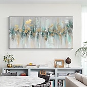 cheap Abstract Paintings-Gold Foil Teal Green painting hand painted 3D Texture Abstract Painting On Canvas for Livingroom Bedroom Oversize Large Luxury Gold painting Wall Art New Home Art Decor