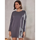 お買い得  チュニックトップ-Tシャツ 女性用 ブラック イエロー 単色/無地 パッチワーク ポケット ストリート 日常 日常 クラシック ラウンドネック レギュラー S