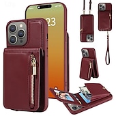Недорогие Чехлы для iPhone-телефон Кейс для Назначение айфон 16 iPhone 15 Pro Max iPhone 14 13 12 11 Pro Max X XR XS 8 7 Plus Кошелек для карт Молния с ремешком с ремешком на запястье Ретро ТПУ Кожа PU