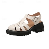 economico Sandali da donna-sandali da pescatore bianchi da donna con suola spessa e cinturino con fibbia, scarpe vintage in similpelle chiuse per l&#039;estate, l&#039;uso quotidiano e gli outfit casual