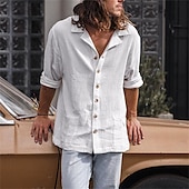economico Vacanza-Per uomo Camicia Camicia di lino Camicia bianca di cotone Camicia Estiva Camicia da Spiaggia Camicia in cotone e lino Semplice Vacanza Camicia hawaiana Bianco Manica Lunga Collo Camp Primavera