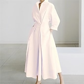 abordables Robes de travail-Femme Taille EU / US robe longue Robe unie Elégant Sexy Bouffantes Vacances Rendez-vous Ample Pois Plein manche longue Col V Noir et Blanc Noir Blanche Rouge Eté Printemps Automne Hiver