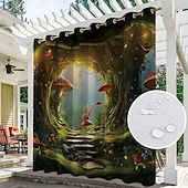 preiswerte Wasserdichte Vorhänge-Wasserdichter Outdoor Vorhang Außenvorhang für Privatsphäre, Außenjalousien, verschiebbare Terrassenvorhangvorhänge, Pergolavorhänge mit Ösen, Pilzwald für Pavillon, Balkon, Veranda, Party