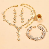 billige Smykkesett-Smykke Sett 5stk Strass Legering Ringer Øredobber Halskjeder Armbånd Dame Elegant Mote Luksus geometriske Geometrisk Form Smykkesett Til Bryllup jubileum Bryllupsgjest