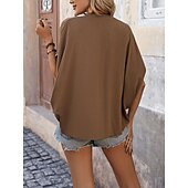 voordelige Vrouwen Werk Tops-Overhemd Blouse Dames Bruin Effen Sexy Straat Dagelijks Modieus V-hals Normale pasvorm S