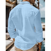 cheap Vacation-Men&#039;s Shirt Linen Shirt Summer Shirt Beach Wear Button Up Shirt Plain Casual Daily Black White Pink Blue Long Sleeve Collar Spring &amp; Summer Clothing Apparel