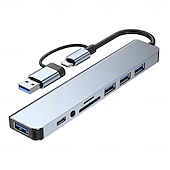 abordables Concentradores USB-Adaptador multipuerto USB C 8 en 1 con USB 3.0, USB 2.0, Tipo C, lector de tarjetas SD/TF y conector de audio de 3,5 mm. Compatible con MacBook, Windows, Android, iPad y dispositivos OTG. Plug and Play.