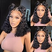 economico Parrucche lace front capelli veri-parrucca anteriore del merletto dei capelli umani remy 13x4 parte libera capelli brasiliani parrucca nera riccia crespa 150% densità del 180% con i capelli del bambino pre-pizzicati per parrucche per